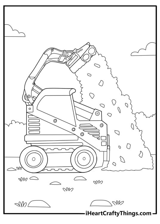 Skid steer clearing debris easy coloring page
