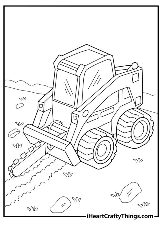Skid steer digging trench detailed coloring page