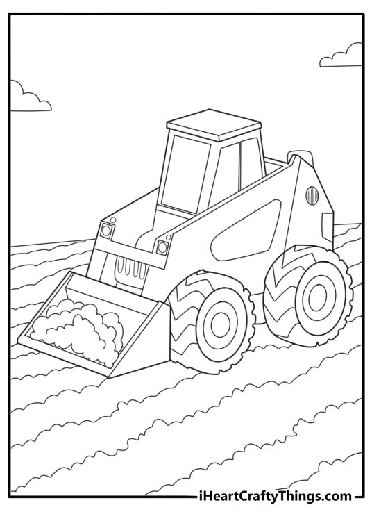 Skid steer grading soil simple construction coloring page