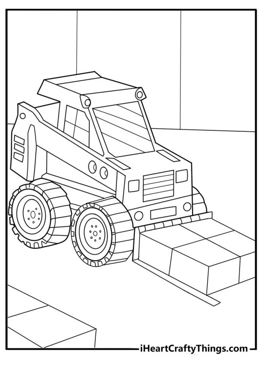 Skid steer lifting a pallet detailed coloring sheet