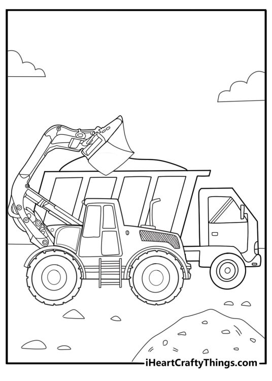 Skid steer loading dump truck easy coloring page for kids