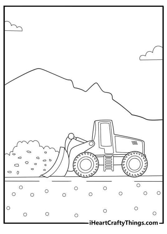 Skid steer moving gravel construction site coloring page