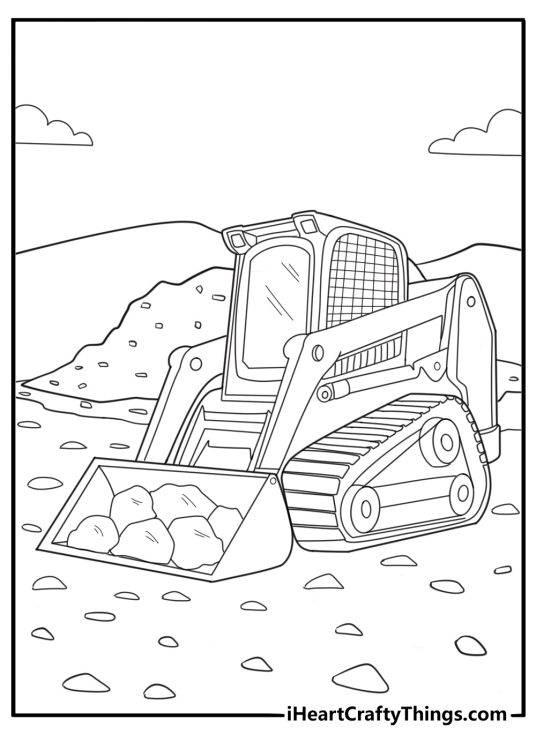 Skid steer transporting materials on construction site coloring sheet