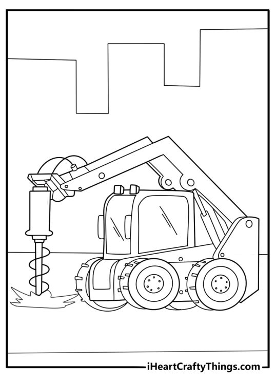 Skid steer with auger drill attachment coloring sheet