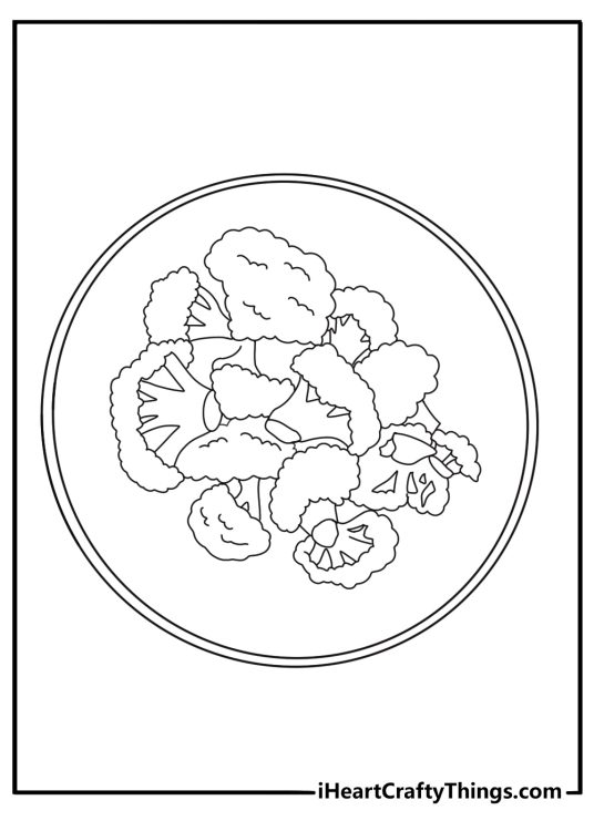 Steamed broccoli on a plate healthy meal coloring page