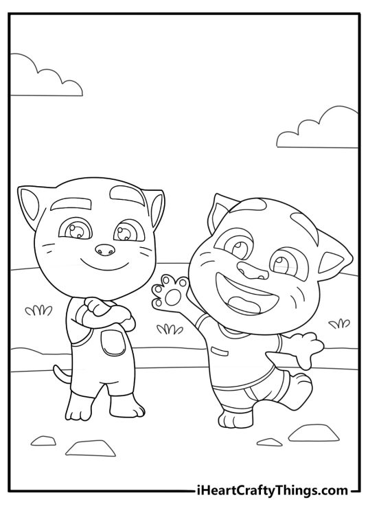 Talking Tom and ginger together cartoon coloring sheet