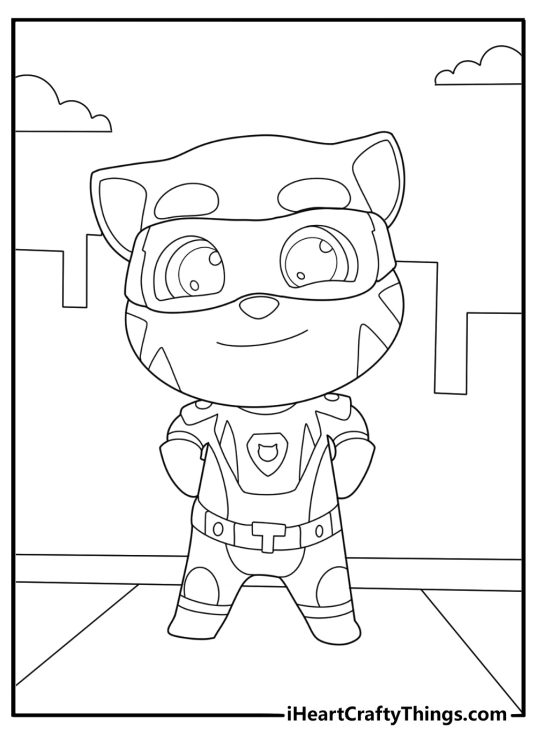 Talking Tom dressed as a superhero fun coloring page