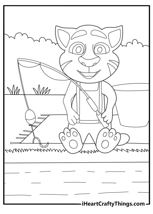 Talking Tom fishing by the lake outdoor coloring
