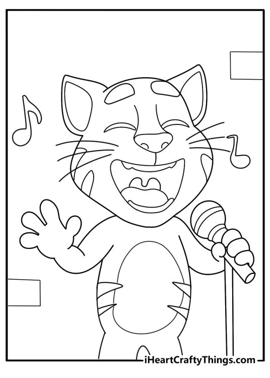Talking Tom holding a microphone singing coloring page