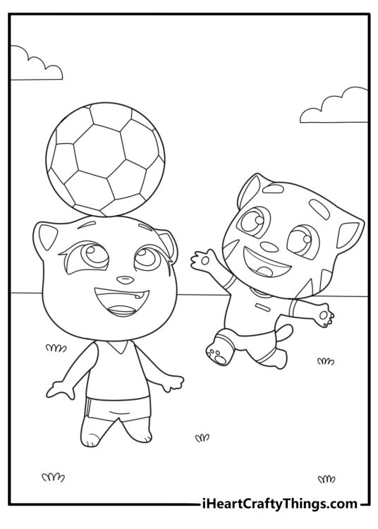 Talking Tom playing soccer with friends coloring sheet