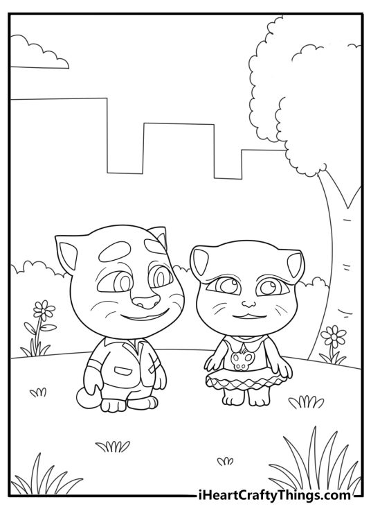 Talking Tom with angela in the park cartoon coloring page