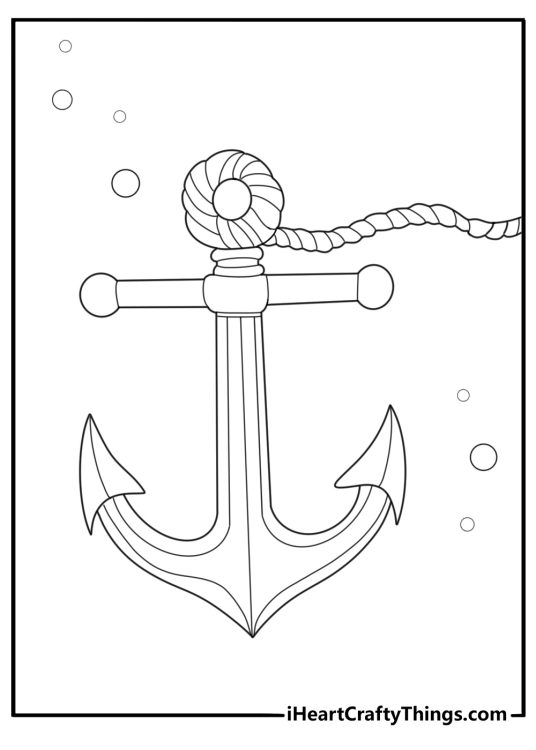 Vintage anchor with rope detailed coloring page