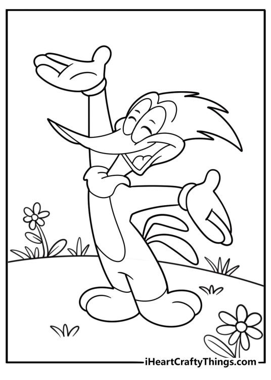 Woody woodpecker laughing with his beak wide open coloring sheet
