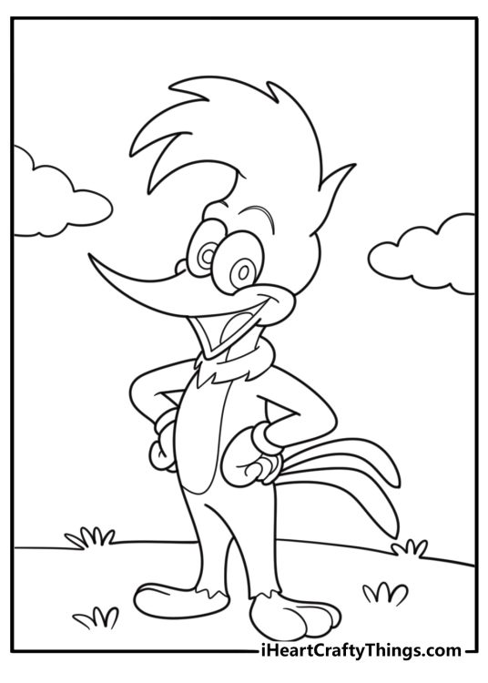 Woody woodpecker with his hands on his hips classic pose coloring sheet