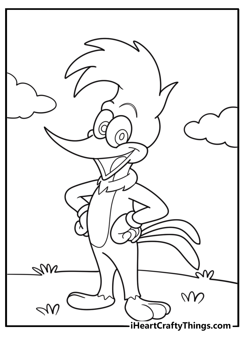 woody woodpecker with his hands on his hips classic pose coloring sheet