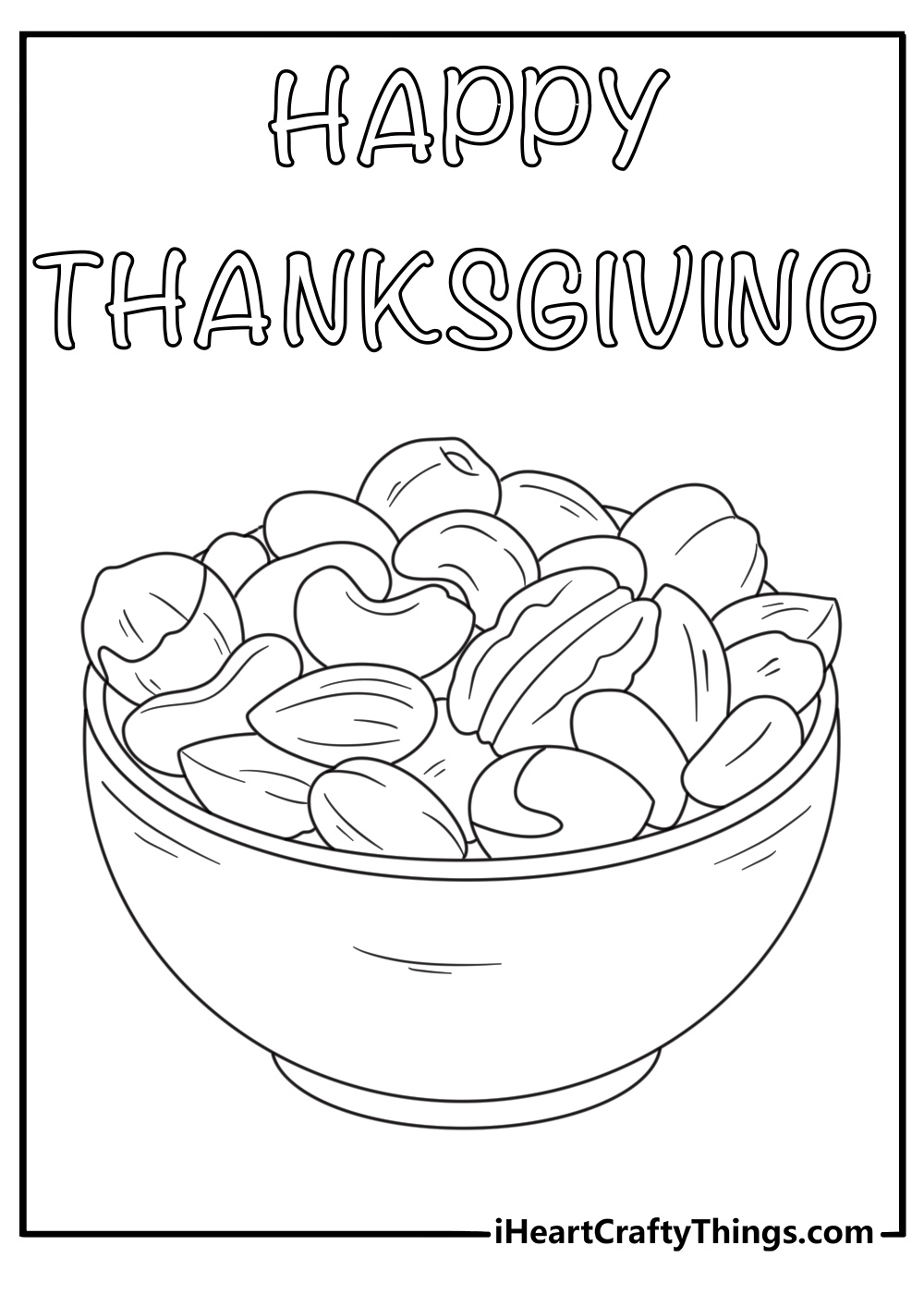 A bowl of mixed nuts appears in this detailed autumn printable