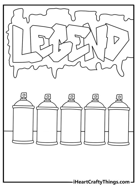 A graffiti name design sits above a row of paint cans