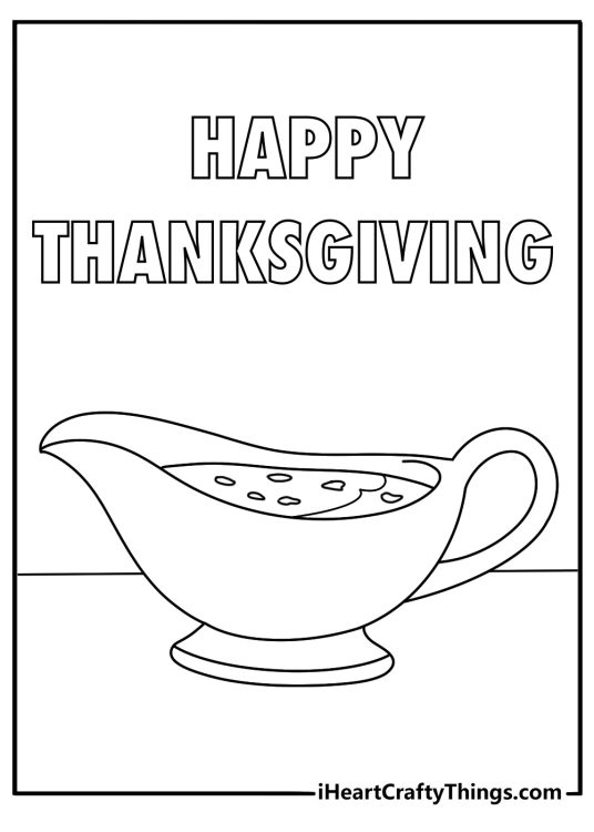 A gravy boat fills this simple Thanksgiving food coloring sheet