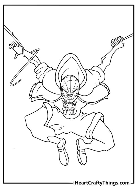 A hoodie over the spider suit gives this Spider Man coloring page a street style look
