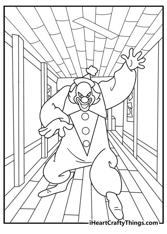 A masked villain runs through a museum hallway in this fun coloring printable