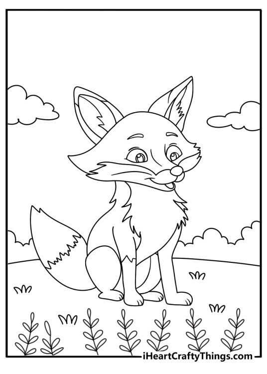 A young fox explores a patch of ferns in this cute printable