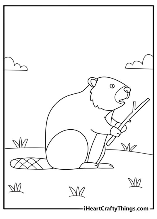 Beaver carrying a wooden branch makes this fun wildlife printable