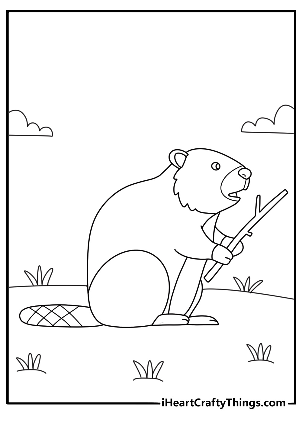 Beaver carrying a wooden branch makes this fun wildlife printable