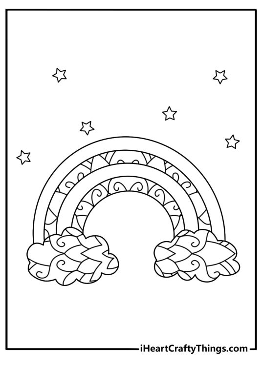 Care Bears printable for adults with cloud and rainbow mandala patterns