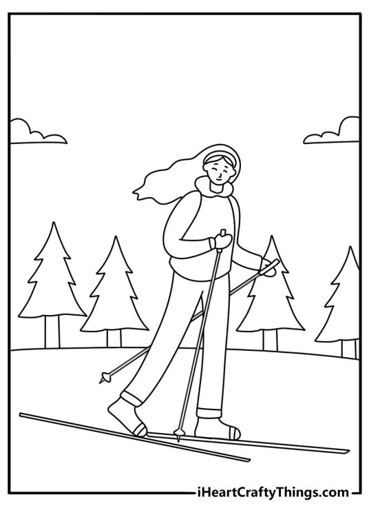 Cross country skiers travel along a quiet winter path
