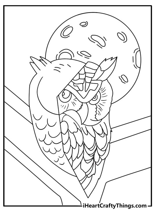 Detailed graffiti coloring sheet featuring an owl mural at night