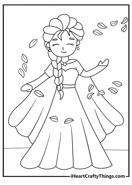 Elsa follows Gale through swirling leaves in this magical coloring sheet