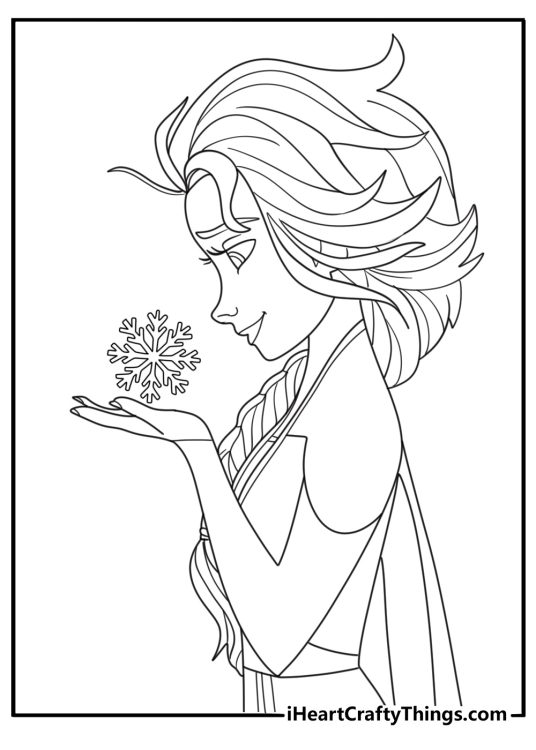 Elsa holding a crystal ice castle detailed coloring page for adults