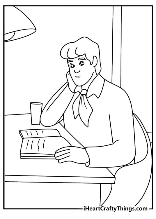 Fred studies a trail of clues in this detailed mystery sheet
