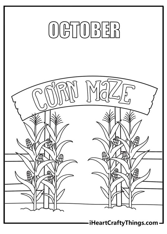 Free October printable featuring a corn maze entrance and wooden sign