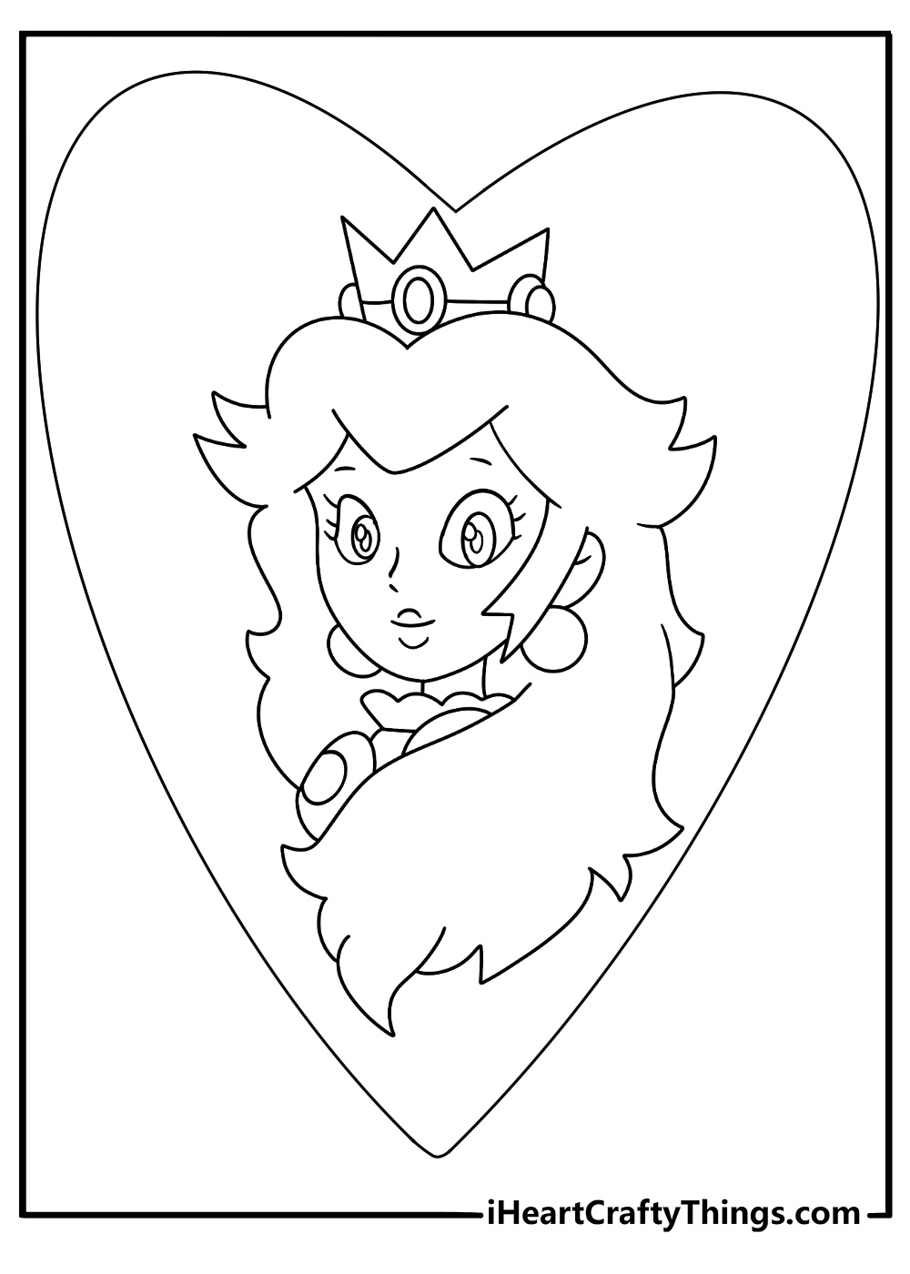 Free Princess Peach coloring pages coloring page featuring a heart shaped frame and stars