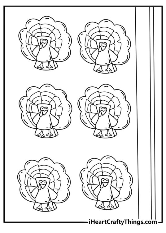 Free holiday coloring sheet featuring a turkey shaped cookie on a baking tray