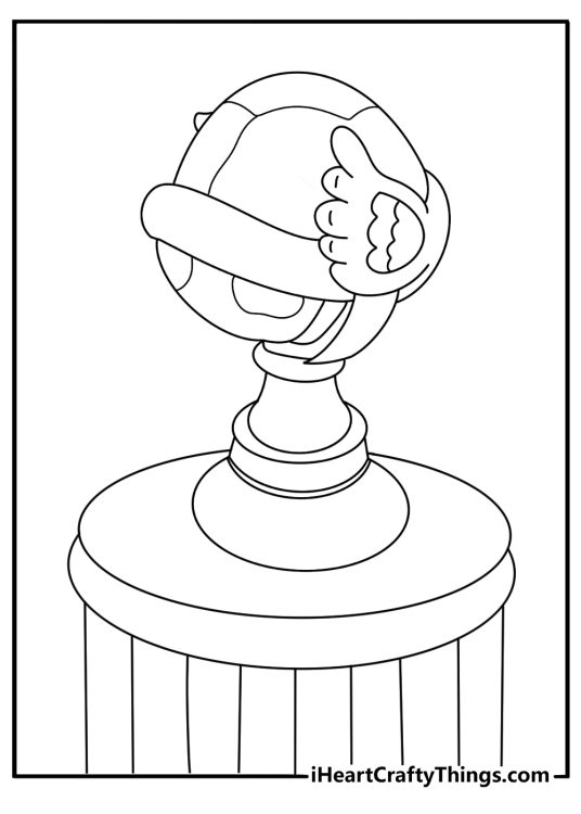 Free printable Princess Peach sheet showing a kart trophy on a pedestal