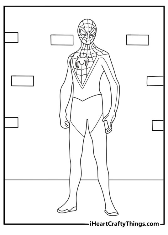 Free printable of Miles turning invisible beside a brick wall