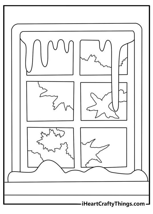 Frost covers a window in this simple winter coloring sheet