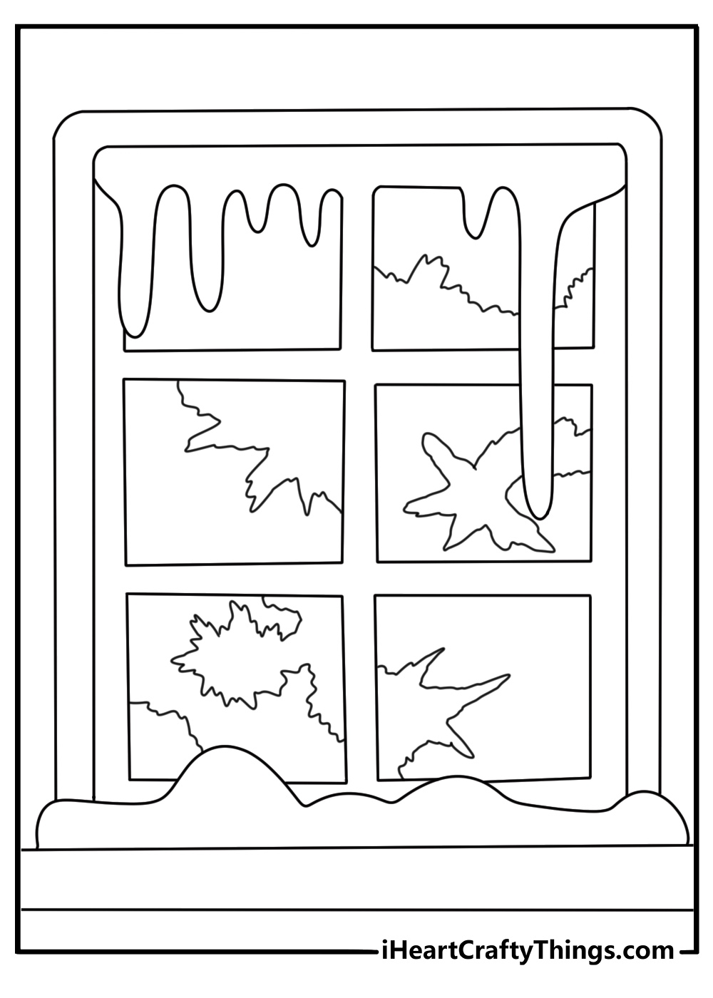 Frost covers a window in this simple winter coloring sheet