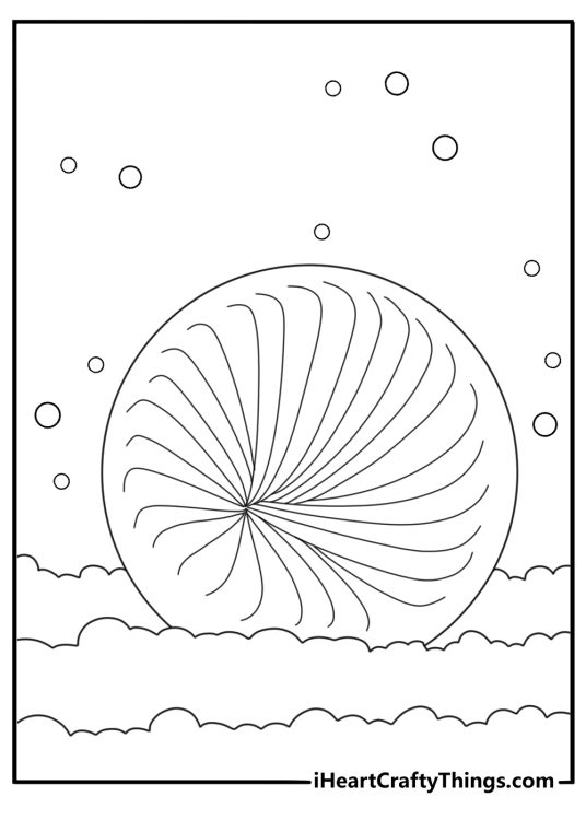 Frozen bubbles rest on the ground in this easy winter printable