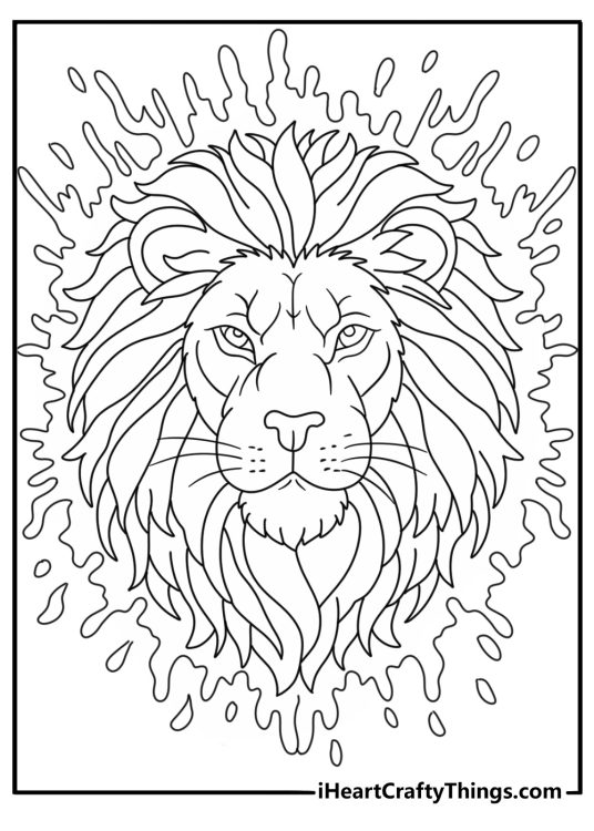 Graffiti coloring page for adults featuring a lion head mural