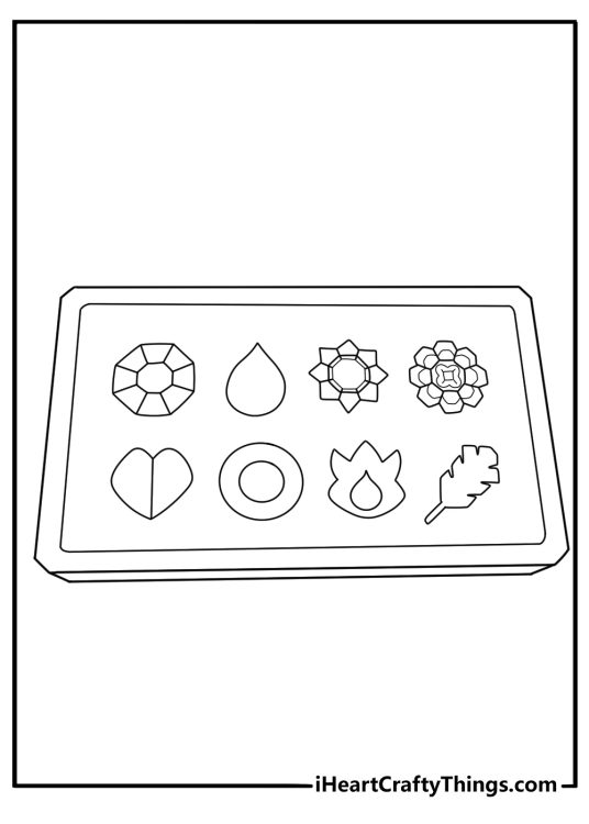 Kanto gym badges set arranged in a neat grid simple symbols