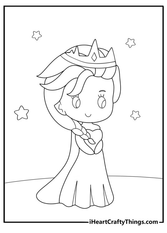Kawaii Elsa with big eyes and small crown coloring page