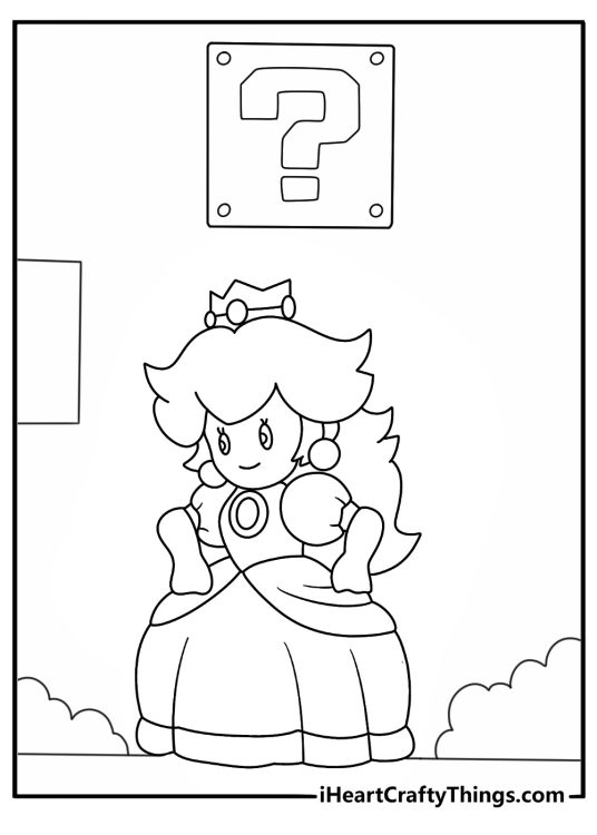 Kids can color Peach beside a floating question block