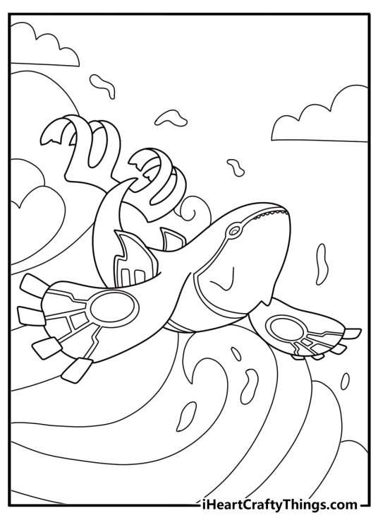 Kyogre breaching ocean surface waves curling around