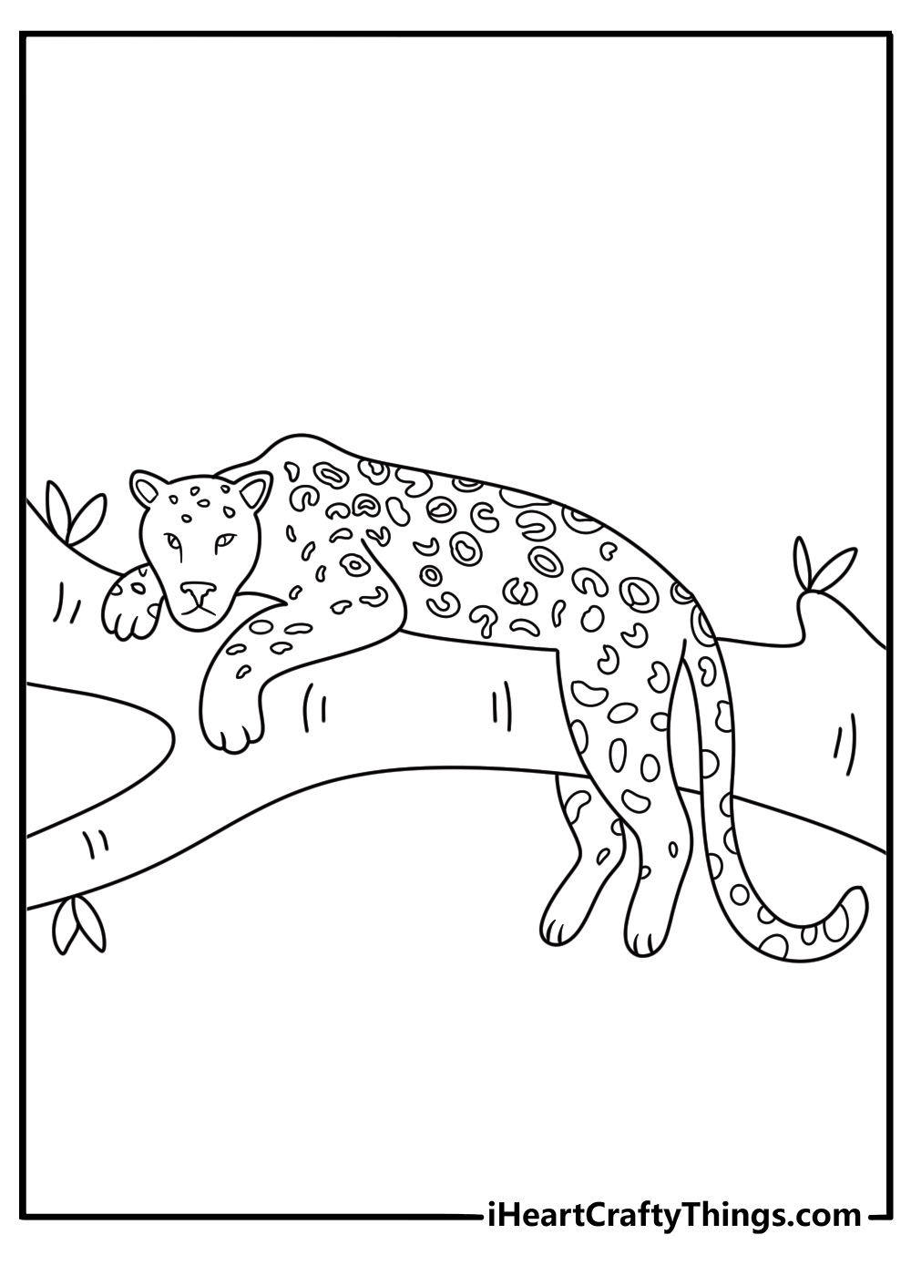 Leopard resting on a thick tree limb makes a realistic animal printable