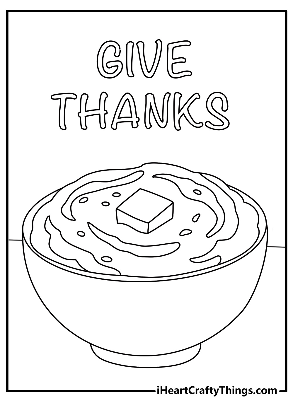 Mashed potatoes with a pat of butter make an easy Thanksgiving coloring page