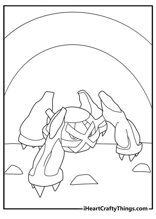 Metagross crouched low four legs spread X mark face clear panels