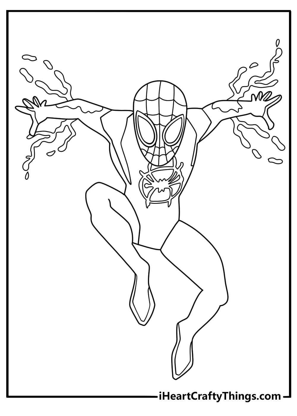 Miles Morales coloring page featuring electric venom energy around his hand